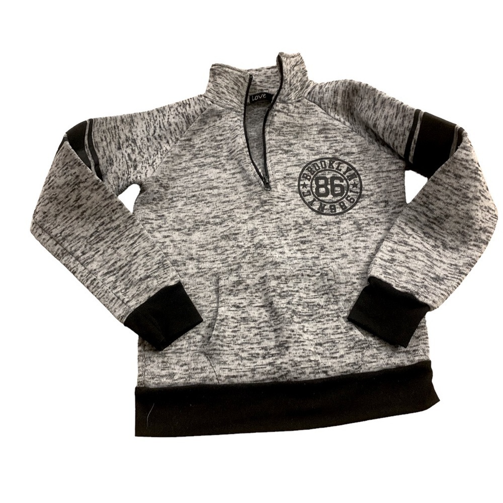 Love | Half Zip Gray Boys Sweater Medium Black Zipper